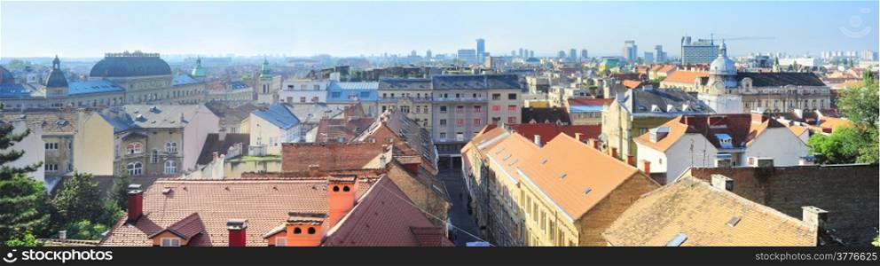 Panoramic view of Zagreb, Croatia in bright sunny day