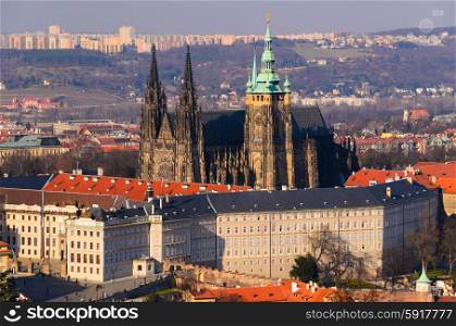panoramic view on Prague castle and old town from above, Czech Republic