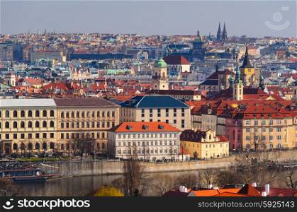panoramic view on Prague old town from above, Czech Republic