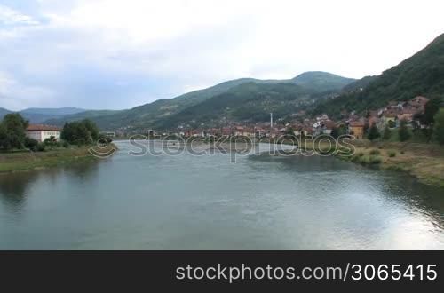 panoramic view over river Drina in Gorazde, Bosnia and Herzegovina