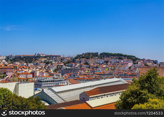 Panoramic view seen from Sao Pedro de Alcantara lookout in Lisbon, Portugal