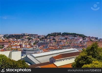 Panoramic view seen from Sao Pedro de Alcantara lookout in Lisbon, Portugal