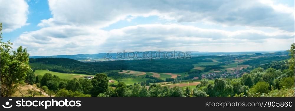 panoramic view to the Schwabische Alb, Germany,Baden-Wurttemberg. panoram
