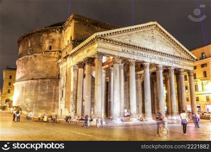 Pantheon in a summer night in Rome, Italy