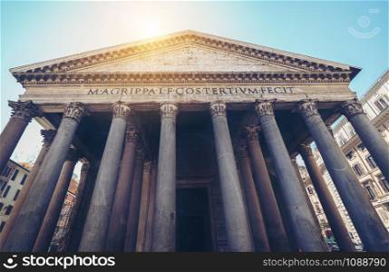Pantheon in Rome Italy - Pantheon is former Roman temple, now a church, in Rome, Italy, completed by emperor Hadrian in 126 AD, famous building of the Ancient Rome.