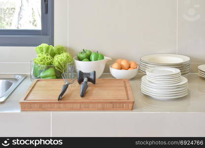 pantry with kitchenware and utensil in modern kitchen