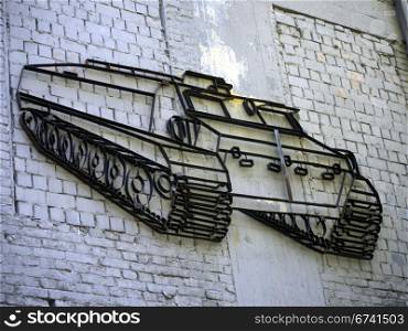 Panzer mural. mural on a building of a former barracks in Kummersdorf, Brandenburg, Germany