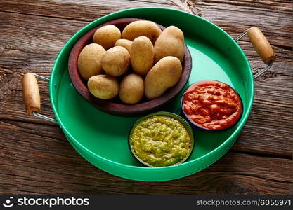 Papas arrugas al mojo Canary islands wrinkled potatoes with green and red sauces