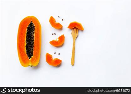 Papaya fruit on white background
