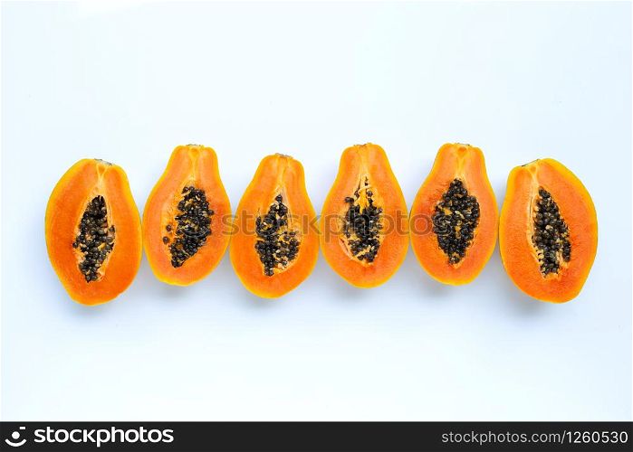 Papaya fruit on white background. Top view
