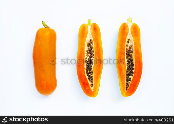 Papaya fruit on white background. Top view