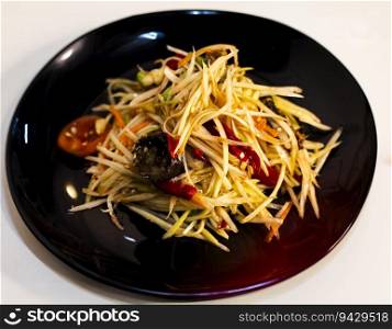 Papaya Salad With Pickled Crab On The Table, Backgrounds for advertisements and wallpapers in food and cooking scenes. Actual images in decorating ideas.