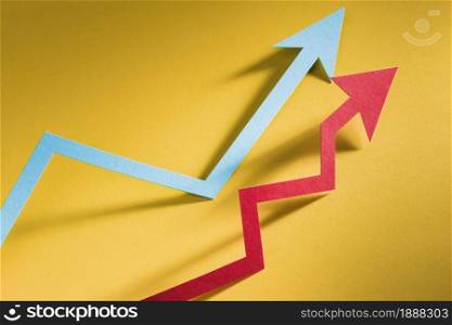 paper arrow indicating economy growth . Resolution and high quality beautiful photo. paper arrow indicating economy growth . High quality and resolution beautiful photo concept
