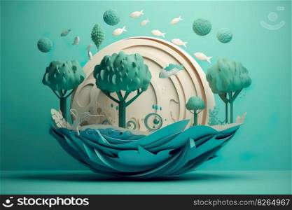 Paper art , Ecology and world water day , Saving water and world Environment day , Environmental protection and save earth water , Generate Ai 