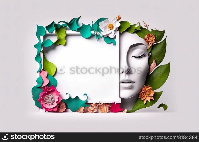 Paper art , Happy women’s day 8 march with women of different frame of flower , women’s day specials offer sale wording isolate , Generate Ai
