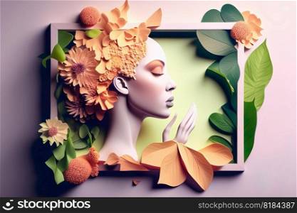 Paper art , Happy women’s day 8 march with women of different frame of flower , women’s day specials offer sale wording isolate , Generate Ai