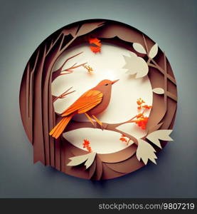 Paper Art natural Birds Illustration. Illustration AI Generative