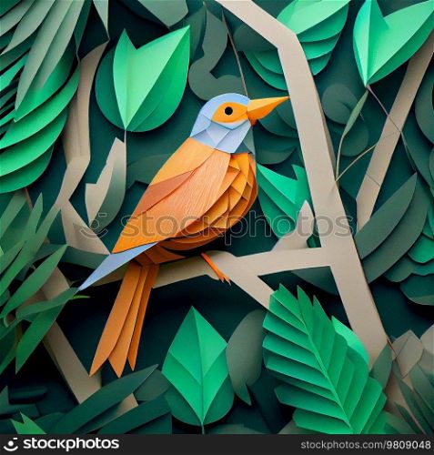 Paper Art natural Birds Illustration. Illustration AI Generative.