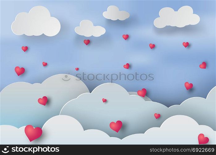 Paper art of rainny love cloudscape with heart,vector