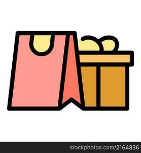 Paper bag gift box icon. Outline paper bag gift box vector icon color flat isolated. Paper bag gift box icon color outline vector