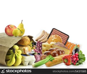 Paper Bag With Food On White Background