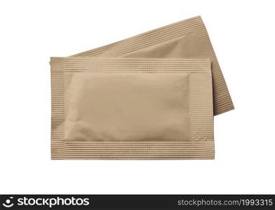 Paper blank packaging foil sachet isolated on white with clipping path