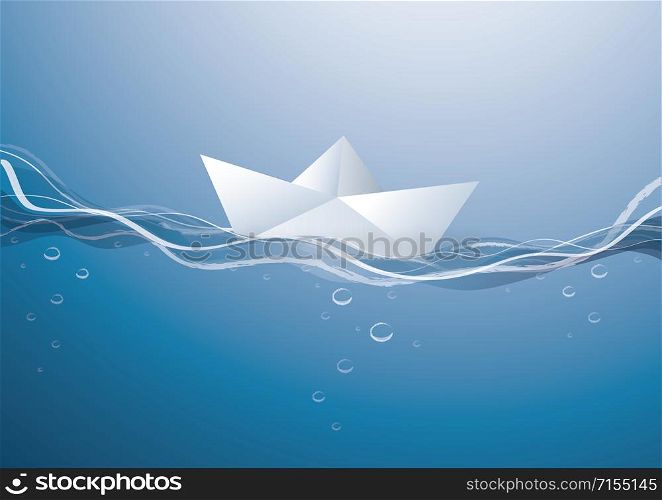 paper boat on the waves, paper boat sailing on blue water surface