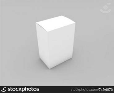 Paper box template on gray background. 3d render illustration.. Paper box template on gray background.