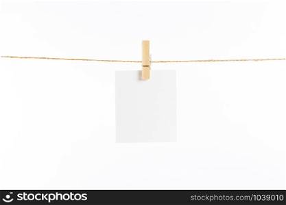 paper cards hanging rope isolated on white background