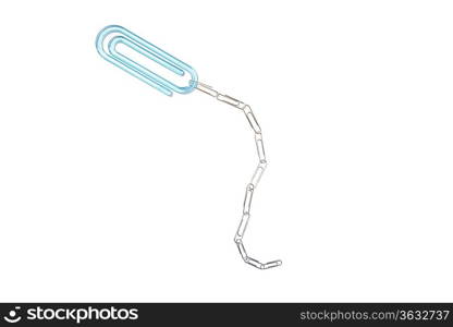 Paper clips linked together on white background