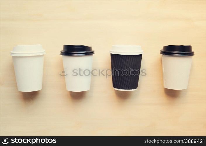 Paper coffee cup mock up for identity branding with retro filter effect