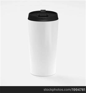 Paper coffee cup with black lid isolated on white background with 3d rendering, mock up for your project
