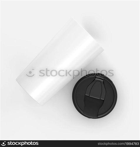 Paper coffee cup with black lid isolated on white background with 3d rendering, mock up for your project