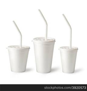 Paper coffee cups on a white background.