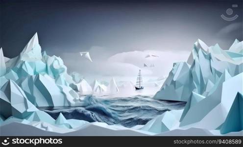 Paper craft illustration of iceberg in ocean. Paper craft illustration of iceberg in ocean.