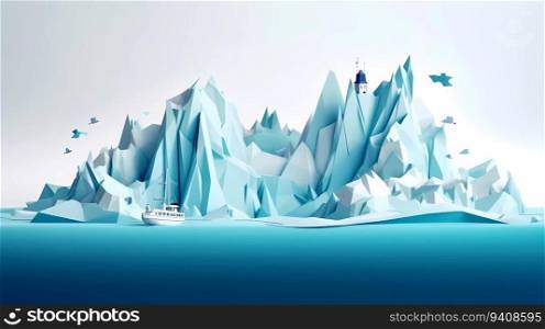 Paper craft illustration of iceberg in ocean. Paper craft illustration of iceberg in ocean.