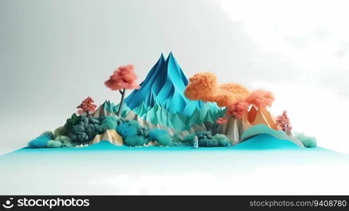 Paper craft illustration of Volcano island in the ocean with big mountain.. Paper craft illustration of Volcano island in the ocean with big mountain