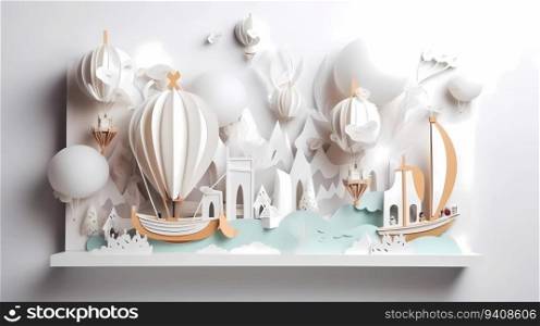 Paper craft whimsical fantasy illustration of sail ship, caravelle in the sea. Paper craft whimsical fantasy illustration of sail ship, caravelle in the sea.