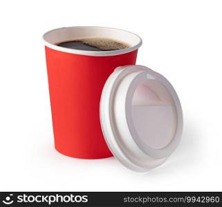 Paper cup of coffee isolated on white background. Paper cup of coffee