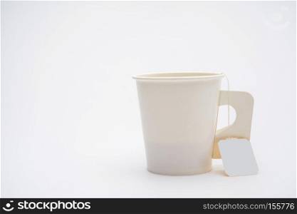 paper cup of tea isolated on white