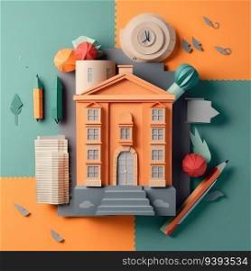 Paper Cut Academia Minimalistic 3D Craft Style Illustration for Back to School Concept. for print, website, poster, banner, logo, celebration