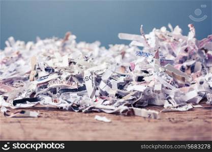 Paper cut into tiny pieces by cross shredder