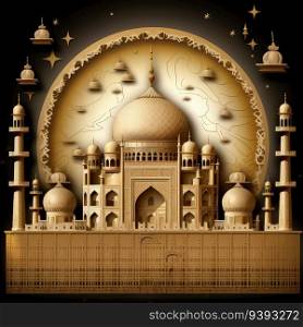 Paper Cut Mosque 3D Craft Style Illustration for Islamic Background. Ramadan Kareem 3d abstract paper cut illustration. For print, web design, UI, poster and other.