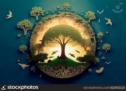 Paper cut style , Paper illustration April 22 World environment and earth day , Save the Earth concept , Generate Ai
