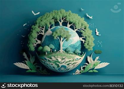 Paper cut style , Paper illustration April 22 World environment and earth day , Save the Earth concept , Generate Ai