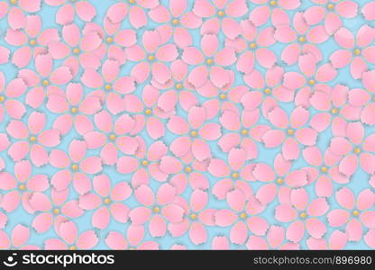 Paper cut style pink Cherry Blossom Sakura flowers blooming seamless background.