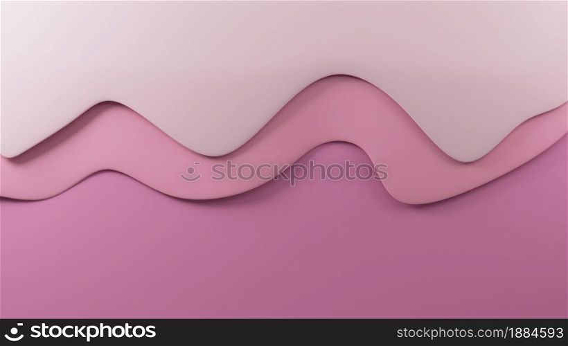 Paper cut water wave shapes style sea pattern, Modern origami design template, World Oceans Day, Abstract pink background texture 3D rendering illustration