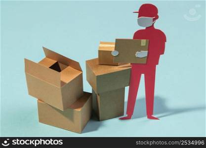 paper delivery man wearing mask
