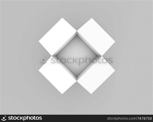 Paper empty box on a gray background. 3d render illustration.. Paper empty box on a gray background.