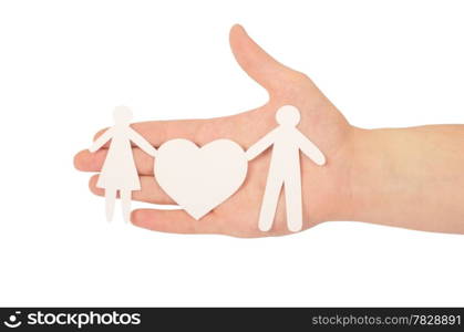 paper family in hands isolated on white